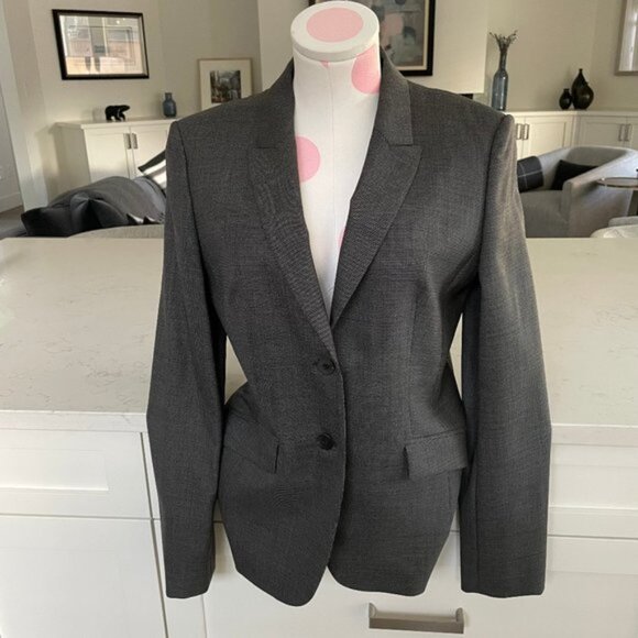 Hugo Boss Jackets & Blazers - Hugo Boss Julea1 2 Button Notch Collar Virgin Wool Lined Blazer Grey   Blk Sz 6